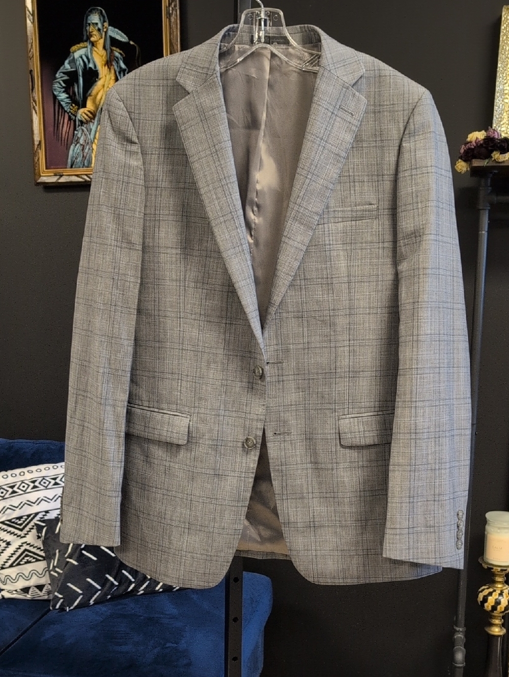 Calvin Klein Light Gray Plaid Men's Sport Coat